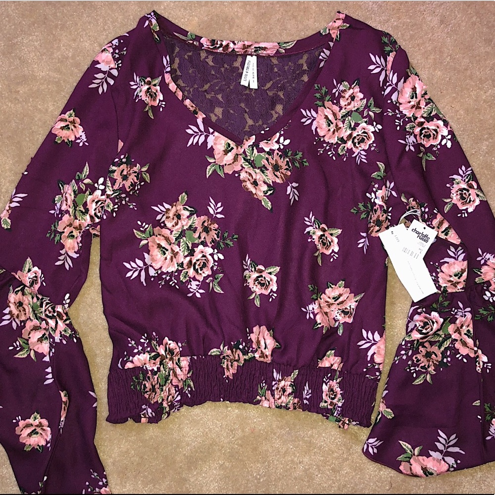 Floral Maroon Bell Sleeve Top
